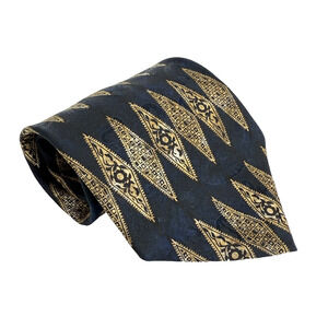 Vtg Hickey Freeman Silk Tie Paisley Baroque Italian Hand sewn Geometric 90s Gold